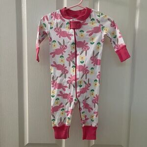 Hanna Andersson Baby Zip Sleeper Pink Bunny Rabbit Organic Size 60 US 6-9 Months